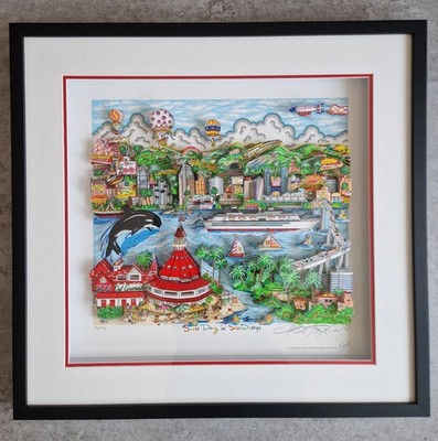 Charles Fazzino Original 3D SUN DAY IN SAN DIEGO Deluxe DX Handsigniert GERAHMT