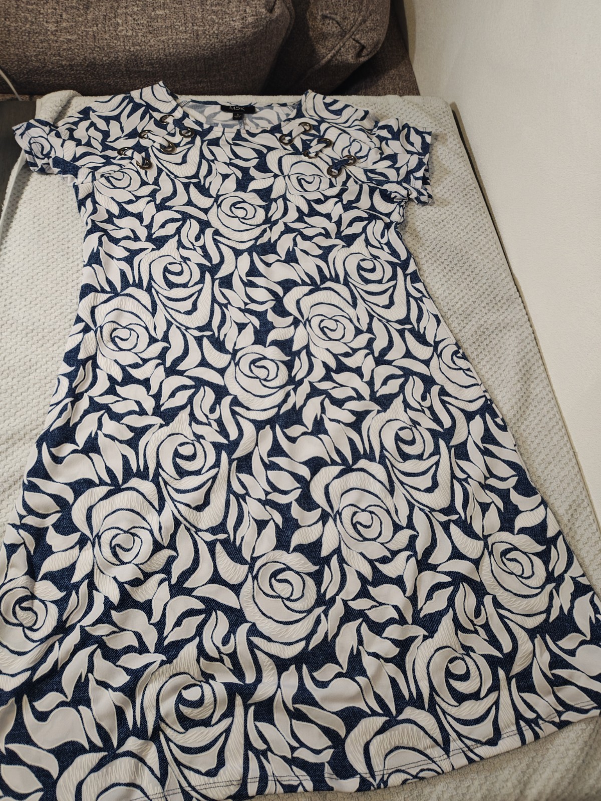 Msk Woman's Summer Blue White Floral Dress,Size Small