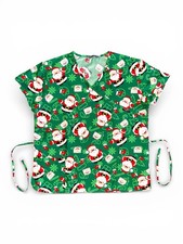 Christmas Scrub Top Santa Print Holiday Medical / Nurse Wear Women  s Large EUC 