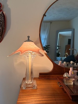 Vintage 1970s Pink Blown Art Glass Lamp   Murano Style Handkerchief Mid Century
