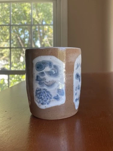 Handmade Studio Pottery Stoneware Ceramic Mug Coffee Cup Glazed Brown Signed
