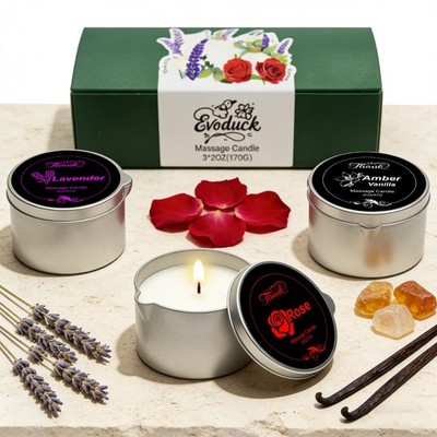 EVODUCK 3 Pack Massage Oil Candle Gift Set 2oz Soy Wax Lotion Body Oil Couples