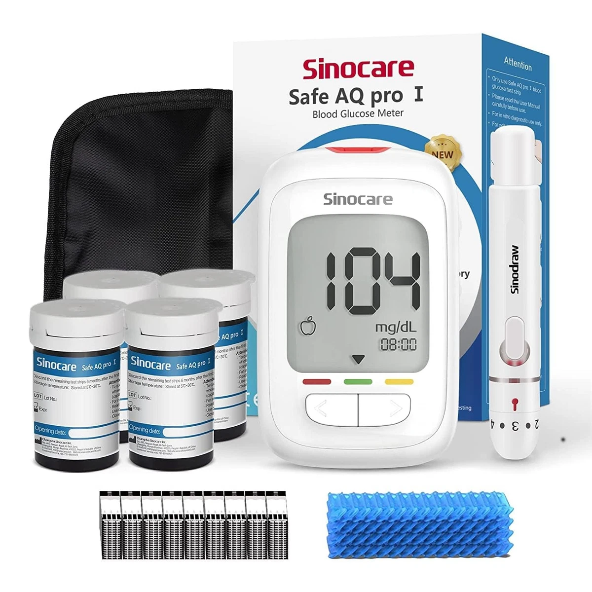 Sinocare Medidor kit de prueba de glucosa con 100 tiras reactivas Safe AQ pro Ⅰ