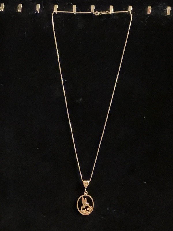 Necklace With Hummingbird Pendant 925 Silver Chain /Pendant Gold Tone Length 18”