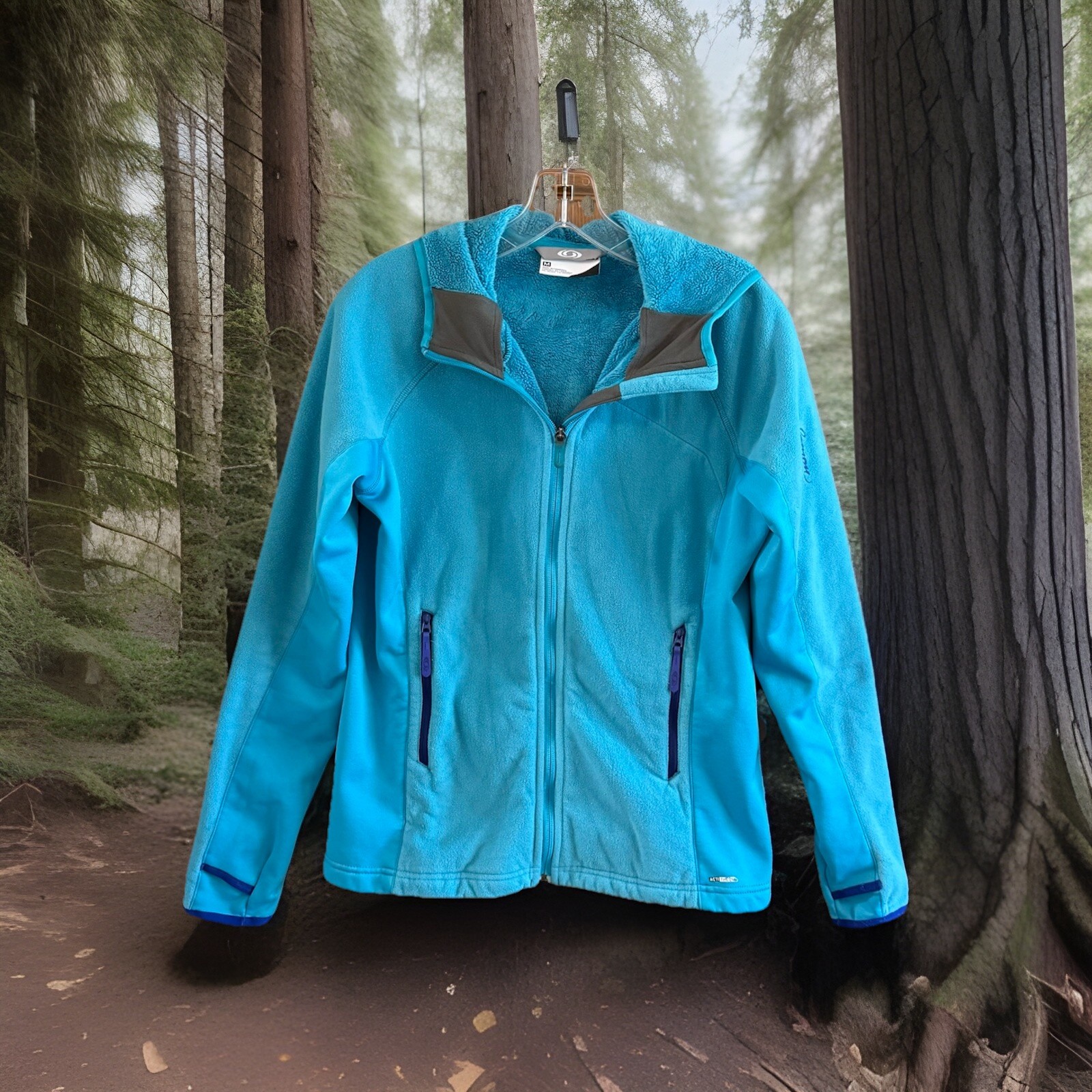 Salomon Giacca Pile Donna Media Blu Teal Acti Termica Tasche con Cappuccio