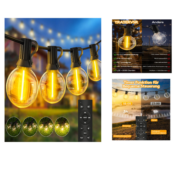Lichterkette Led AußEnbeleuchtung 20Meter Garten Terrasse Balkon Party-image