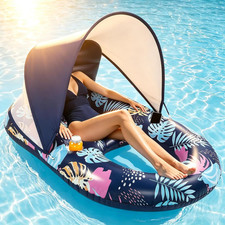Inflatable Pool Float Lounge with UPF50 Canopy 2 Cup Holders