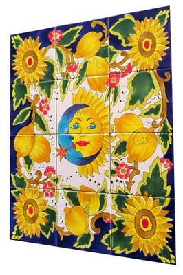 Handbemalte Fliesen Fliesenbild Sonnenblumen Mond Zitronen Mosaikfliesen 45x60