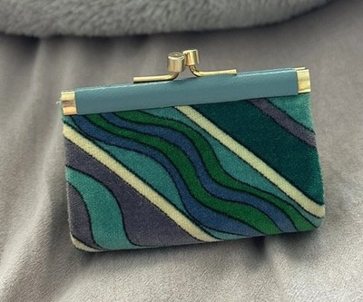 Vintage Emilio Pucci Coin Purse Green Blue Geometric Pattern Made in Italy