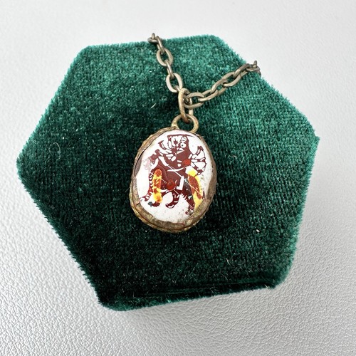 Vintage Durga Hindu Goddess Necklace Devotional Pendant Devi Shakti Folk Art