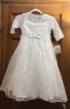 New Bonnie Jean White Dress Size 7 First Communion/Flower Girl Floral NWT