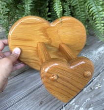 Vtg Wooden Oak Heart  Wall Quilt Blanket Hold...