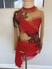 Red Floral Print Dance Costume for girls Rhinestone Size IC/MC - Street size CL