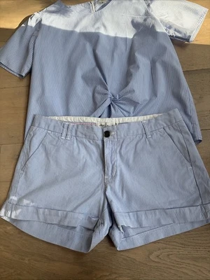 H&M L.O.G.G. Hot Pants Damen Kurze Hose Gr. DE 38 Hellblau-weiß Gestreift - Bild 1 von 4