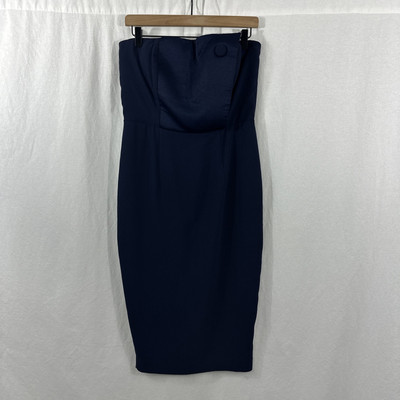 Misha Sanzana Strapless Midnight Blue Pencil Midi Dress Womens Size 8 Cocktail