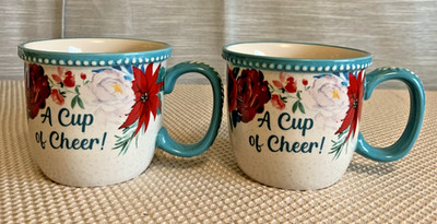 Set of 2 Cup of Cheer The Pioneer Woman WISHFUL WINTER ROSE Matching Coffee Mugs