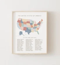 Rainbow United States Map Print, US Map Poster, Printable Educational Wall Art