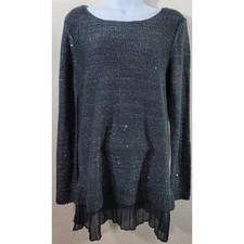 Jaclyn Smith Charcoal Sequin Layered Hem Sweater Large New With Tags Lightweight