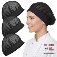 JJUNW 3 Pcs Chef Hat for Women Men, Elastic Kitchen Cooking Cap Black with