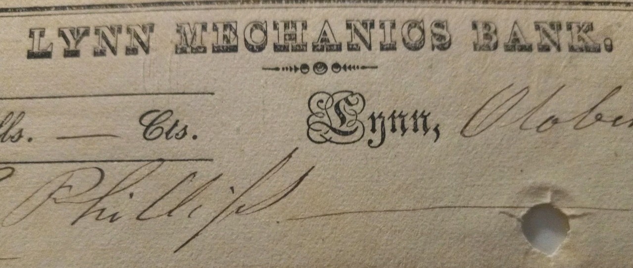 RARE Vintage 1838 LYNN MECHANICS Bank.  Bank Check For $50 