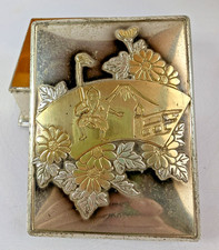 VTG Japanese Metal Cigarette Oriental Box Fuji Mt. Chrysanthemum Japanese Landsc