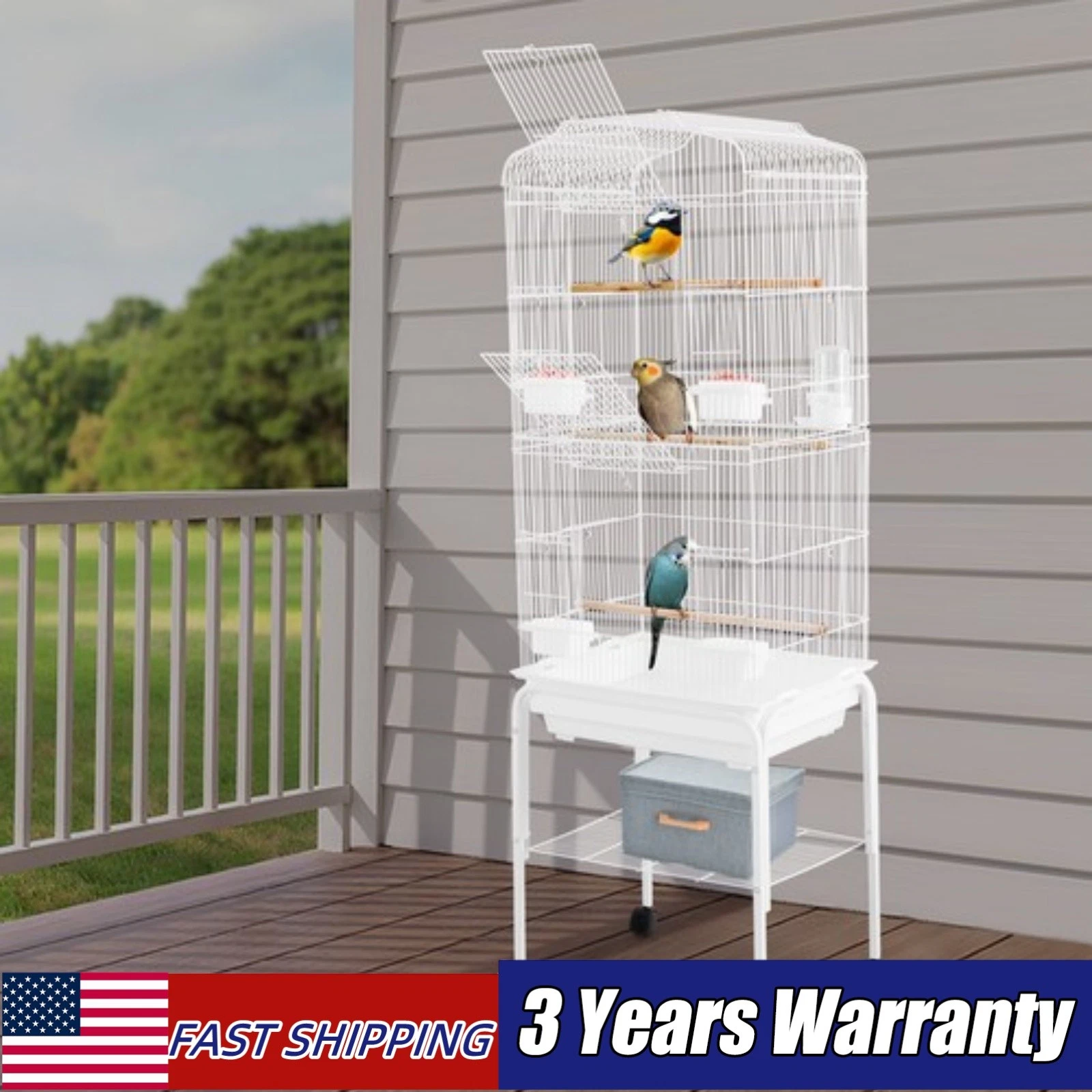 White Metal Large Bird Cage Bird Cage With Wheels Breeding Cage For Parrots