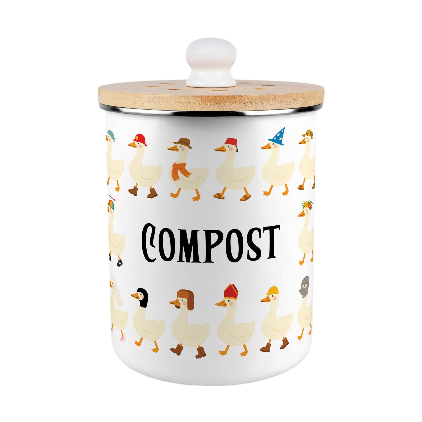 Silly Goose Compost Caddy - Enamel 2L Kitchen Food Waste Bin Gift
