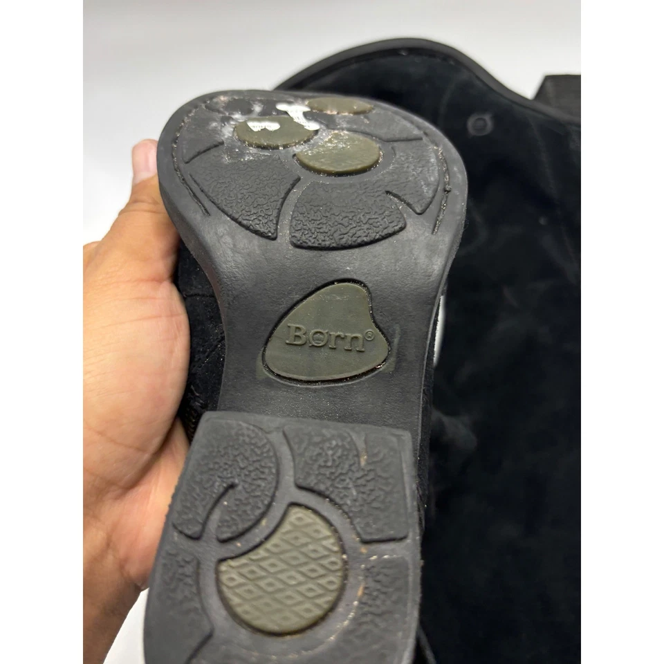 Born Black Suede Knee High Boots Side Zip Block Heel Lace Up Back Women's Size 7 - Image 4 of 4