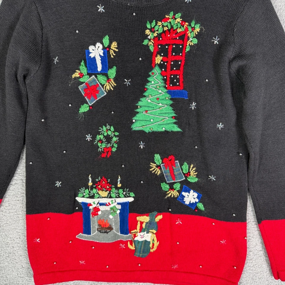 Suéter Tejido Navidad Vintage Años 90 Para Mujer Mediano Navidad Mañana Árbol Largo Foto 2 de 4