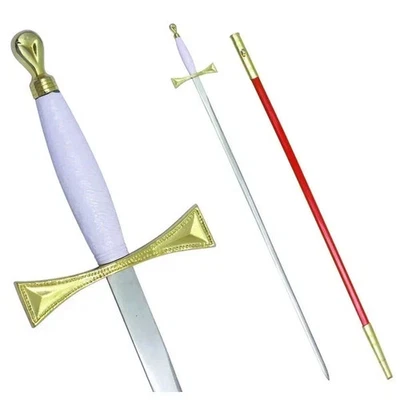 Freemason Masonic Sword White Gold Hilt Red Scabbard with Carry Case - Image 1 of 3