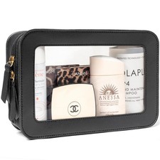 LETGO Clear Makeup Bags, TSA Approved Toiletry Bag with Zipper, Clear-Black