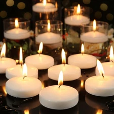 3 inch White Floating Candles, 48 Pack Unscented Floating Candle,8-9 Hours Bu...