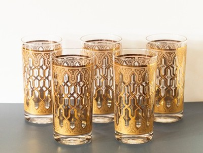 MCM Culver Style Vintage Barware Gold Star HighBall Willet Stanton Signed x FIVE