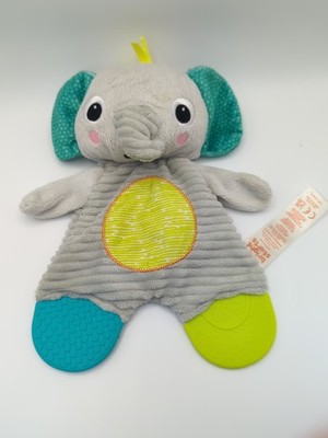 Bright Starts Elefant Beißring Spielzeug Cord grüne Ohren Plüsch Crackly Blankie