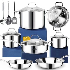 HOMICHEF 14-Piece Ensemble d'articles de cuisine en acier inoxydable sans nickel 3-Ply -