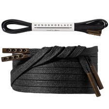 MONDSHOELACE Thin Stay-Tied Waxed Cotton Flat Shoelaces 32" 81cm , Black