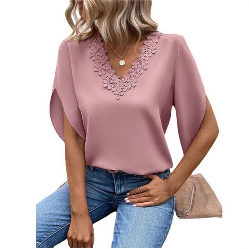 Streetwear Lace Loose Pullover Blouse Female Half Sleeve Women's Solid - Picture 11 of 14