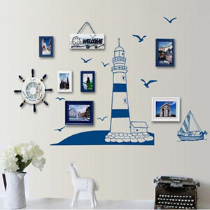 Sea Sailboat Lighthouse Wall Sticker Living Room Background Art Decal Home Decor 