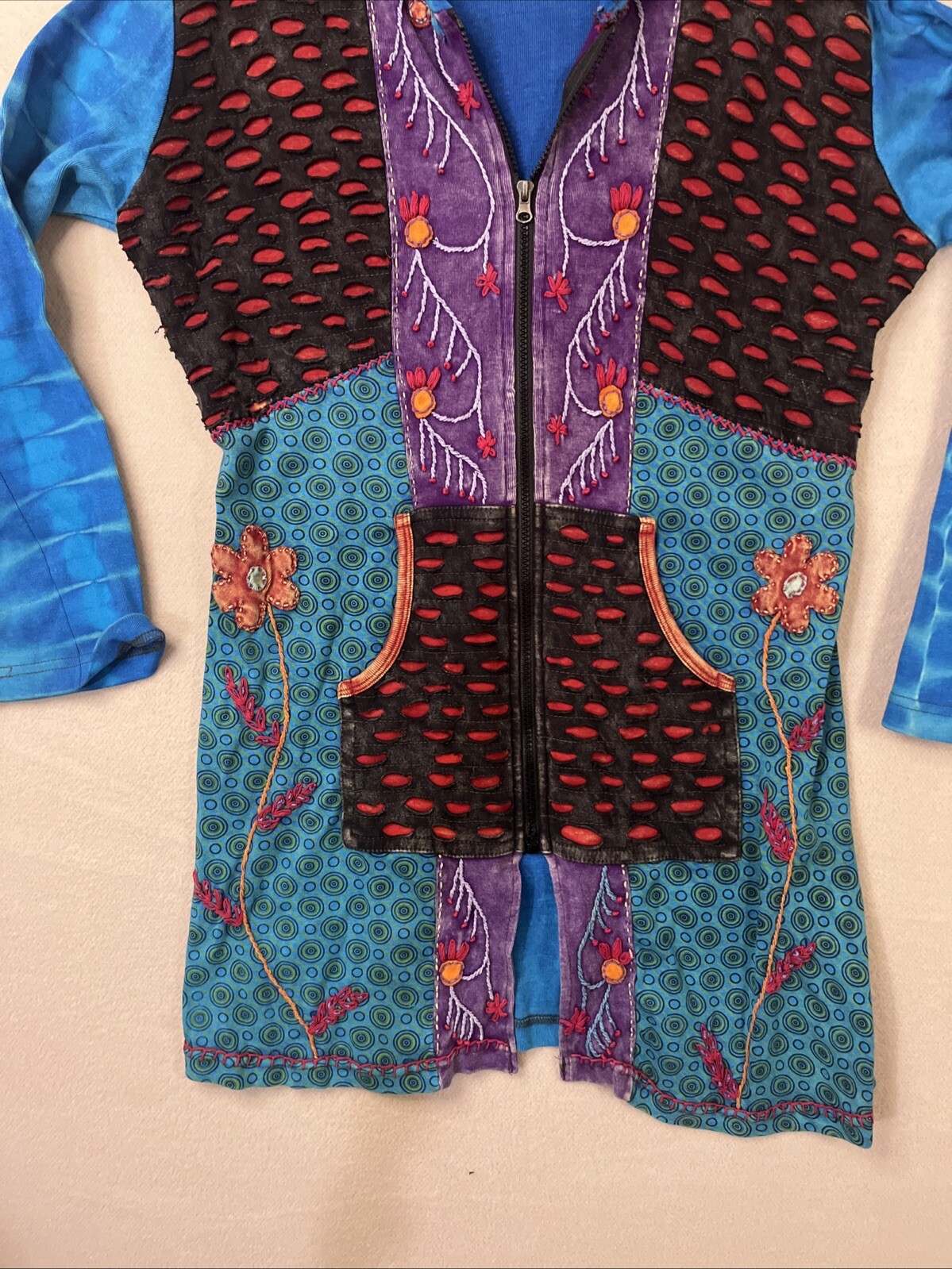 Hippy Boho Winter Cotton Patchwork Long Jacket Ho… - image 5