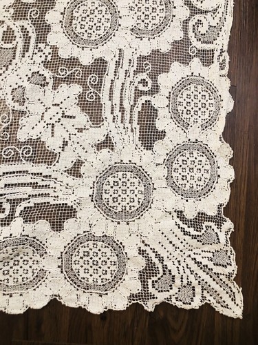 "Antiguo mantel hecho a mano bordado corte trabajo lino filete encaje 79"" X 62" - Imagen 11 de 20