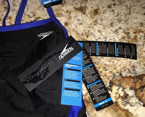 SPEEDO Rapid Spliced Energy Black Blue Racing Swim Suit Girls 6 22 8 24 10 26 28 - Picture 6 of 6
