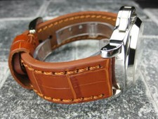 24mm BIG CROCO Leather Strap Honey Brown Thick Watch Band Brown Stitch PANERAI