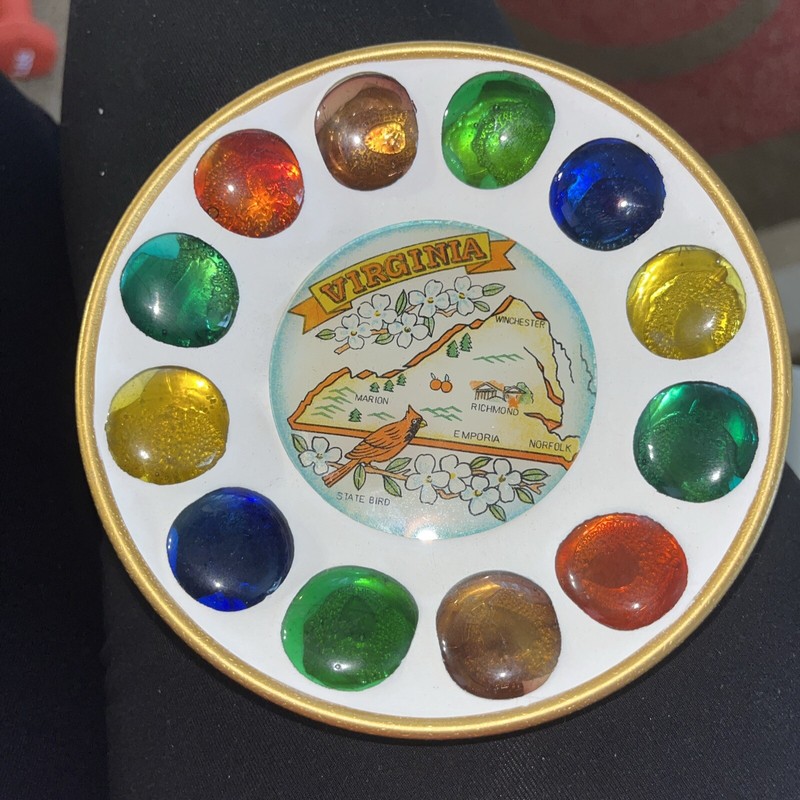Vtg 1960's Virginia Colorful Glass Gemstones Small Plate