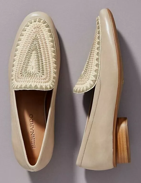 New 198 Bernardo x Anthropologie JACE EMBROIDERED 7 Tan Leather