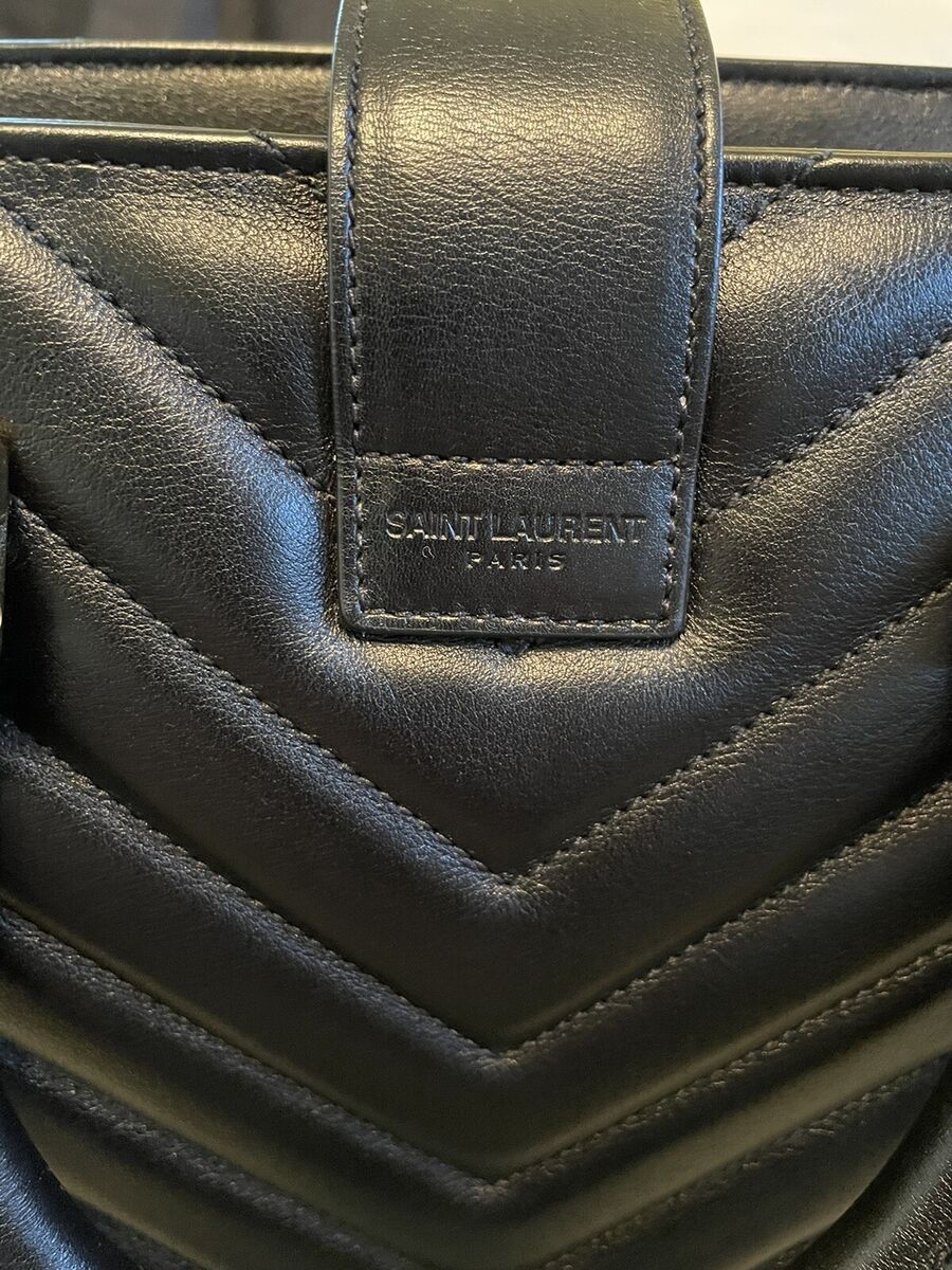 YSL Yves Saint Laurent monogram cabas matelasse chevron black tote bag purse