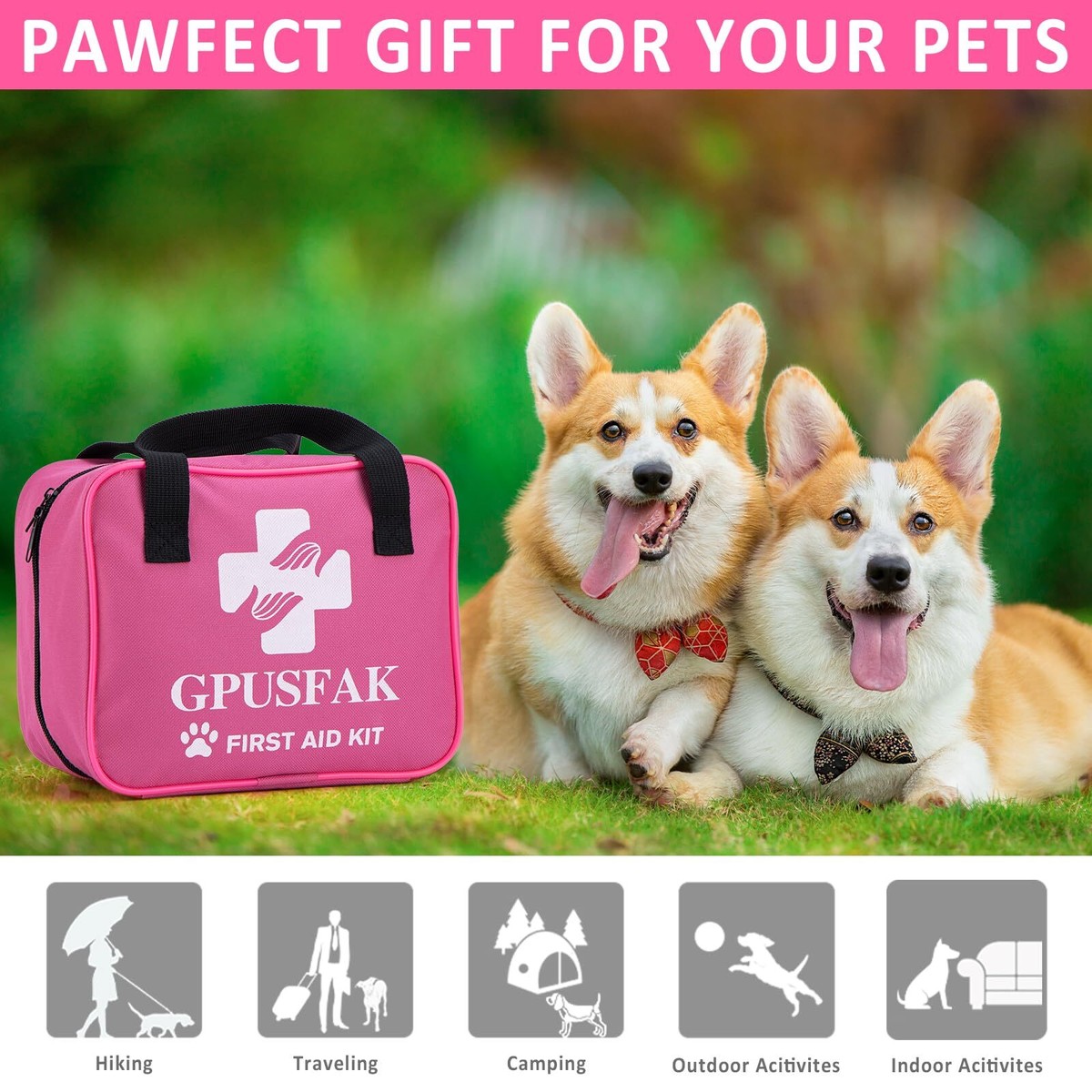 GPUSFAK 136pcs Pink Pet First Aid Kit for Dogs and Cats - Pet