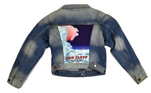 M Dragonfly Youth Girls Pink Floyd Concert Poster Denim Jacket New S XL L