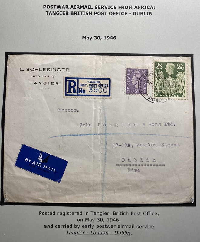 1946 Tangier British Agencies Morocco Postwar Airmail Cover To Dublin Ireland