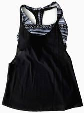 TYR Gray Blue Black Striped Sports Bra Black Tank Top Activewear Womens 8