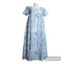 Made With Love Midi Dress Womens Sz M Blue Leaf Floral Button Front Modest Swing
